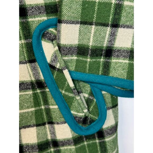 Anthropologie Tabitha Plaid Peacoat 3/4 Sleeve Womens M Green Cream Blue Piping - Picture 5 of 8